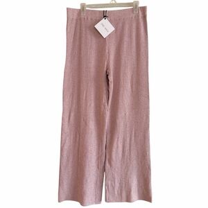 Spring + Mercer Pink Ribbed Knit Wide Leg Relaxed Loungewear Pants Size L NWT